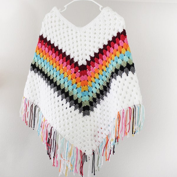 Handmade Poncho Christmas Gift Great Birthday Gift Cardigan Granny Square Retro Stripes Crochet Beach Cover Sweater Great Gift Idea