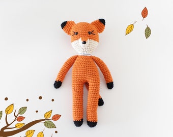 Handmade Fox Great Easter Gift for Kids Handmade Fox Crochet Soft Cotton Big Stuffed Toy Nursery Orange Fox Birthday Gift for Toddlers