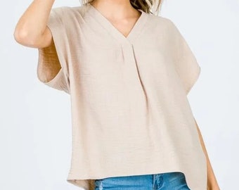 Blusa de manga corta de cuello en V