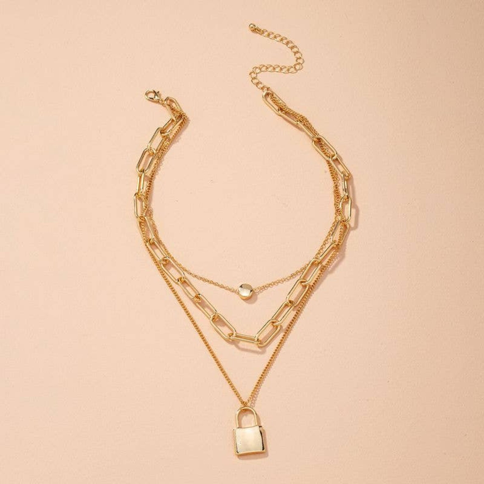 Gold Lock Charm Chain Link Necklace Etsy