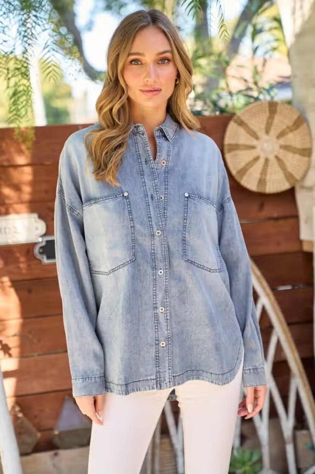 Repaired Dark Wash Denim Shirt main image 1