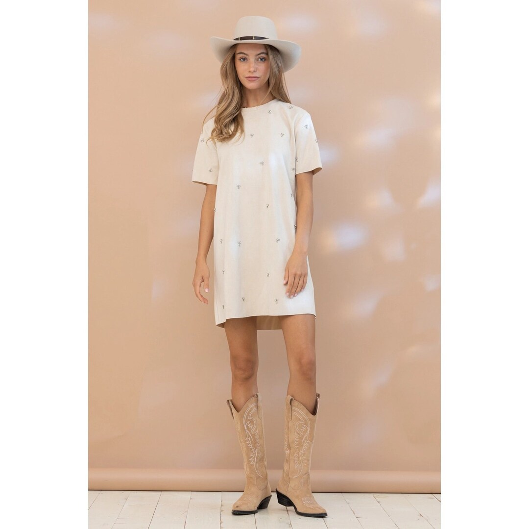 Belted Suede Effect Shirt Dress