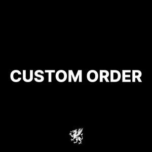 May include: Black background with the words "CUSTOM ORDER" in white, centered. A white griffin logo is at the bottom. The image suggests a service offering custom-made products or personalized items.
