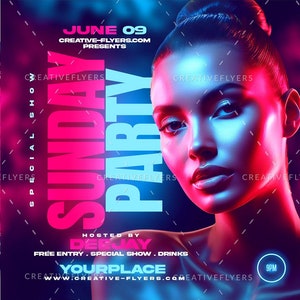 Night Club Flyer Design: 4x4 Photoshop Template (Digital Download)