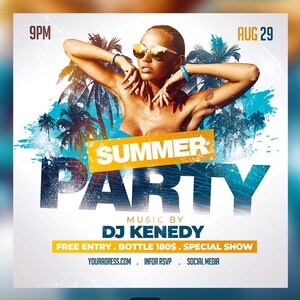 Photoshop Flyer, Summer Party Flyer, Photoshop PSD, Instant Download, Editable Social Media, Summer Template