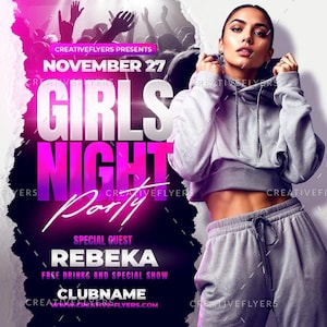 Photoshop Flyer, Girls Night Party Flyer | 4x4 Photoshop Design| Editable Flyer Template | instant Download