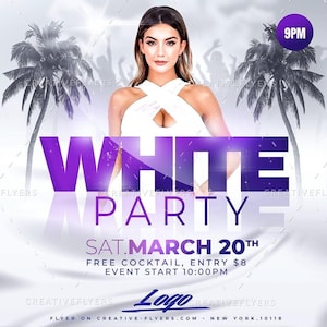 White Party | Summer Flyer Template | 4x4 Postcard for Photoshop | Prints  |  Instant Download
