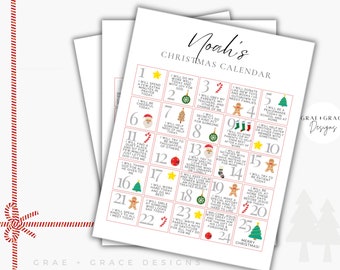 Personalized Advent Calendar For Kids Christmas Countdown Printables DIY Advent Calendars Printable Advent Christmas Calendar Canva Template
