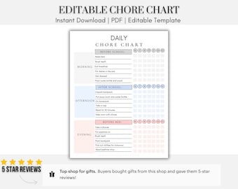 Kids Daily School Checklist Schedule Printable, Editable Chore Chart, Daily Routine Responsibility Chart, Homeschool Planner To Do List