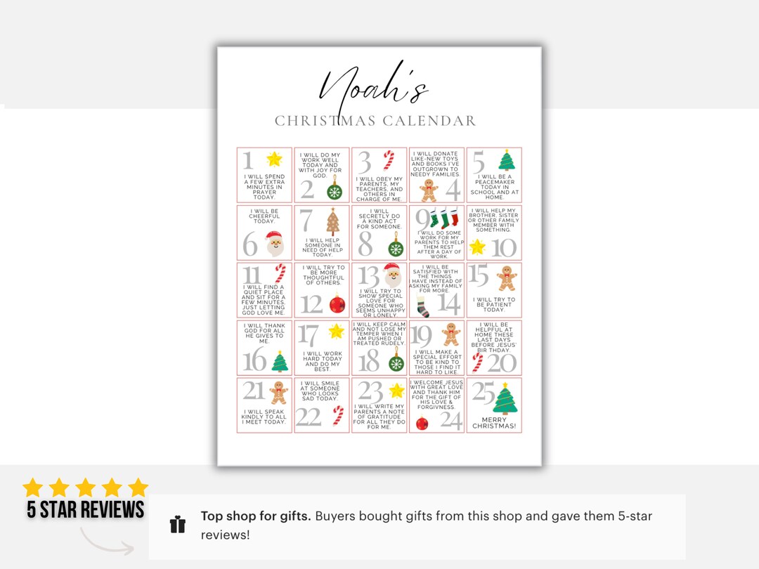 Personalized Advent Calendar for Kids Christmas Countdown Etsy