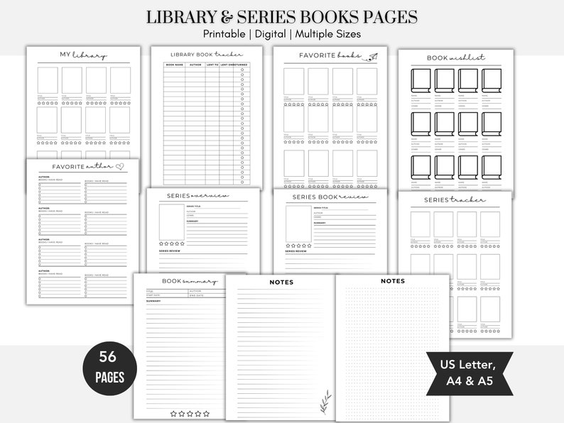 Book Reading Tracker Bundle Printable Page,a5 Bullet Journal Book Pages ...