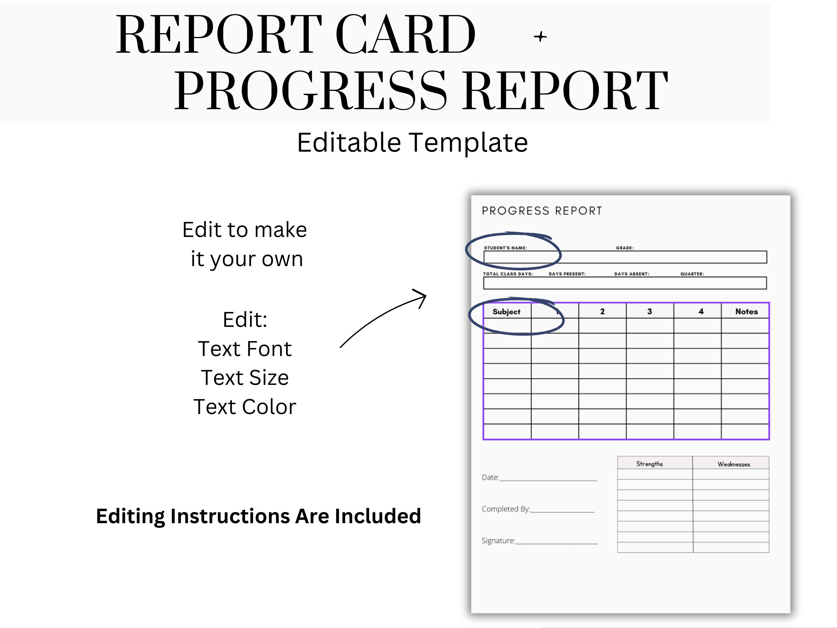 Customizable Report Card and Progress Report Template Transcript