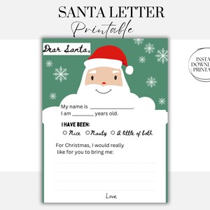 Letter to Santa PRINTABLE Kids Letter to Santa Letter Christmas Printable Letter to Santa Claus PRINTABLE Christmas Coloring Pages