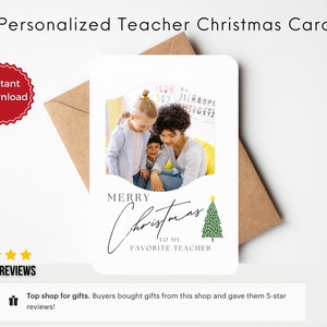 Personalized Christmas Card For Teachers Photo Christmas Card Editable Canva Template Teachers Christmas Card DIY Teacher Gifts