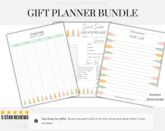 Kerstcadeaulijst afdrukbare bundel Vakantiecadeauvragenlijst Cadeautracker Kerstcadeauchecklist Kerstcadeaulijst afdrukbaar