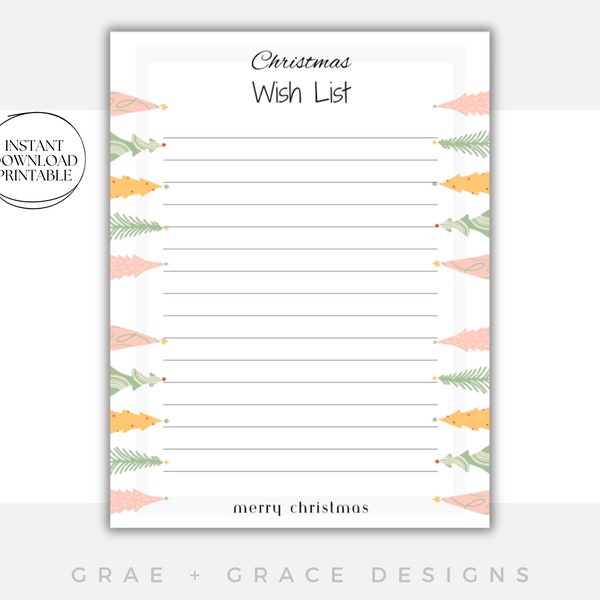 Christmas Wish List Printable Christmas Instant Download Wish List Printable Christmas Gift List Santa Wish List Holiday Wish List For Kids