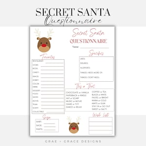 Secret Holiday Gift Exchange Questionnaire Printable PDF For Kids Secret Santa Gift Exchange Gifts For Kids