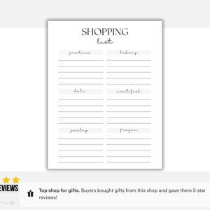 Shopping List Notepad Editable and Printable Grocery List Digital Shopping List Master Shopping List Weekly Meal Planner
