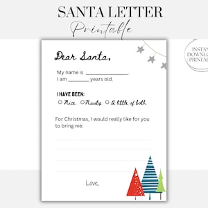 Letter to Santa PRINTABLE Kids Letter to Santa Letter Christmas Printable Letter to Santa Claus PRINTABLE Christmas Coloring Pages