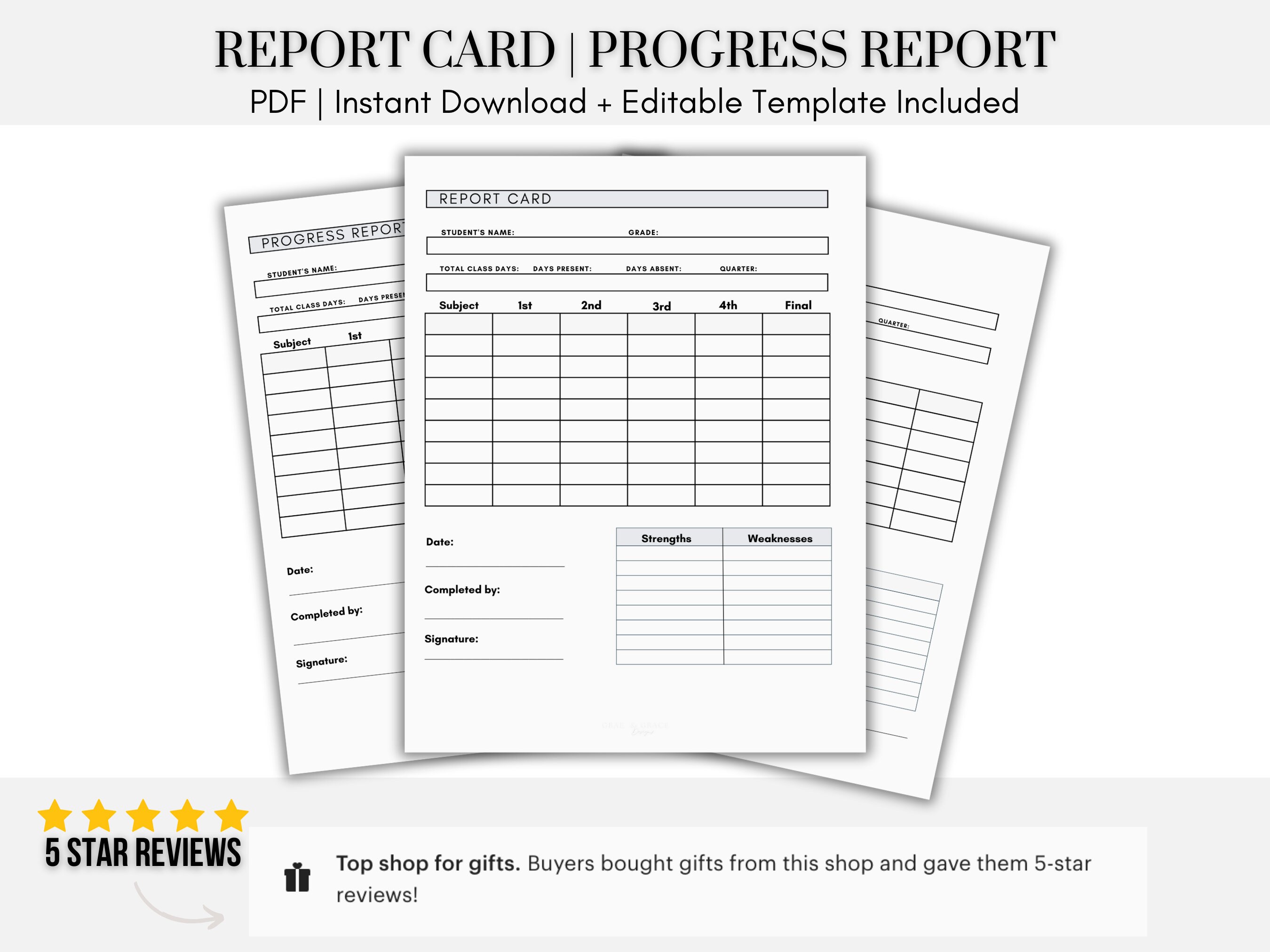 Report Card and Progress Report Template Transcript Template Fillable ...
