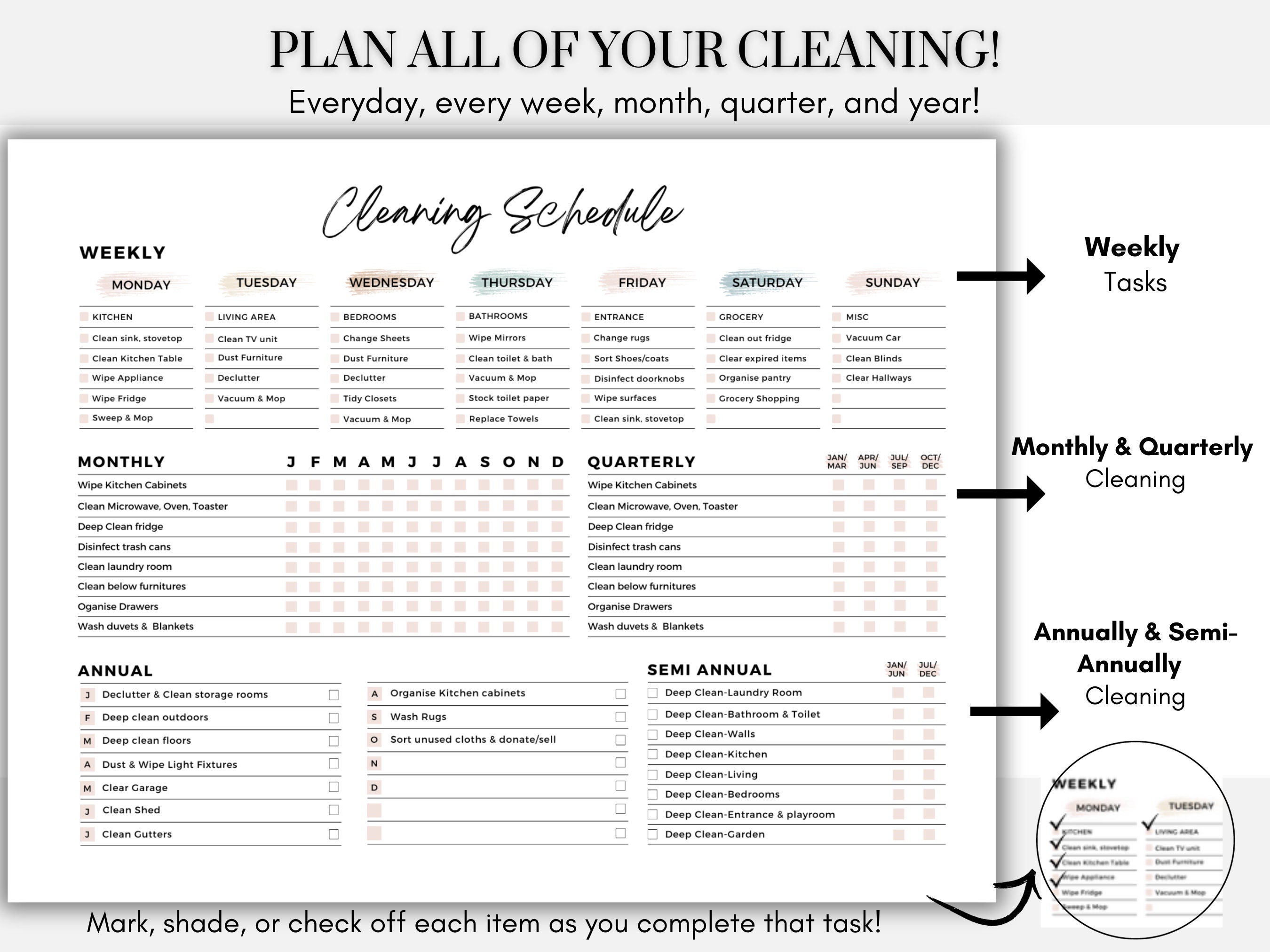 EDITABLE Cleaning Schedule Cleaning Checklist Cleaning Planner Weekly ...
