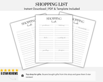 Editable Meal Prep Shopping List Printable Healthy Recipe grocery list organizer Meal Planner weekly Printable Checklist food shopping list
