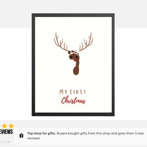 My First Christmas Footprint Reindeer Christmas Handprint Art Craft Baby Newborn Toddler Footprint Craft DIY Keepsake Christmas DIY Gifts