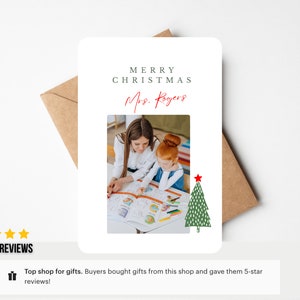 Tarjeta de Navidad con foto para profesores Plantilla Canva Plantilla de tarjeta navideña 5x7 Plantilla Canva Plantilla Canva editable Tarjeta de Navidad