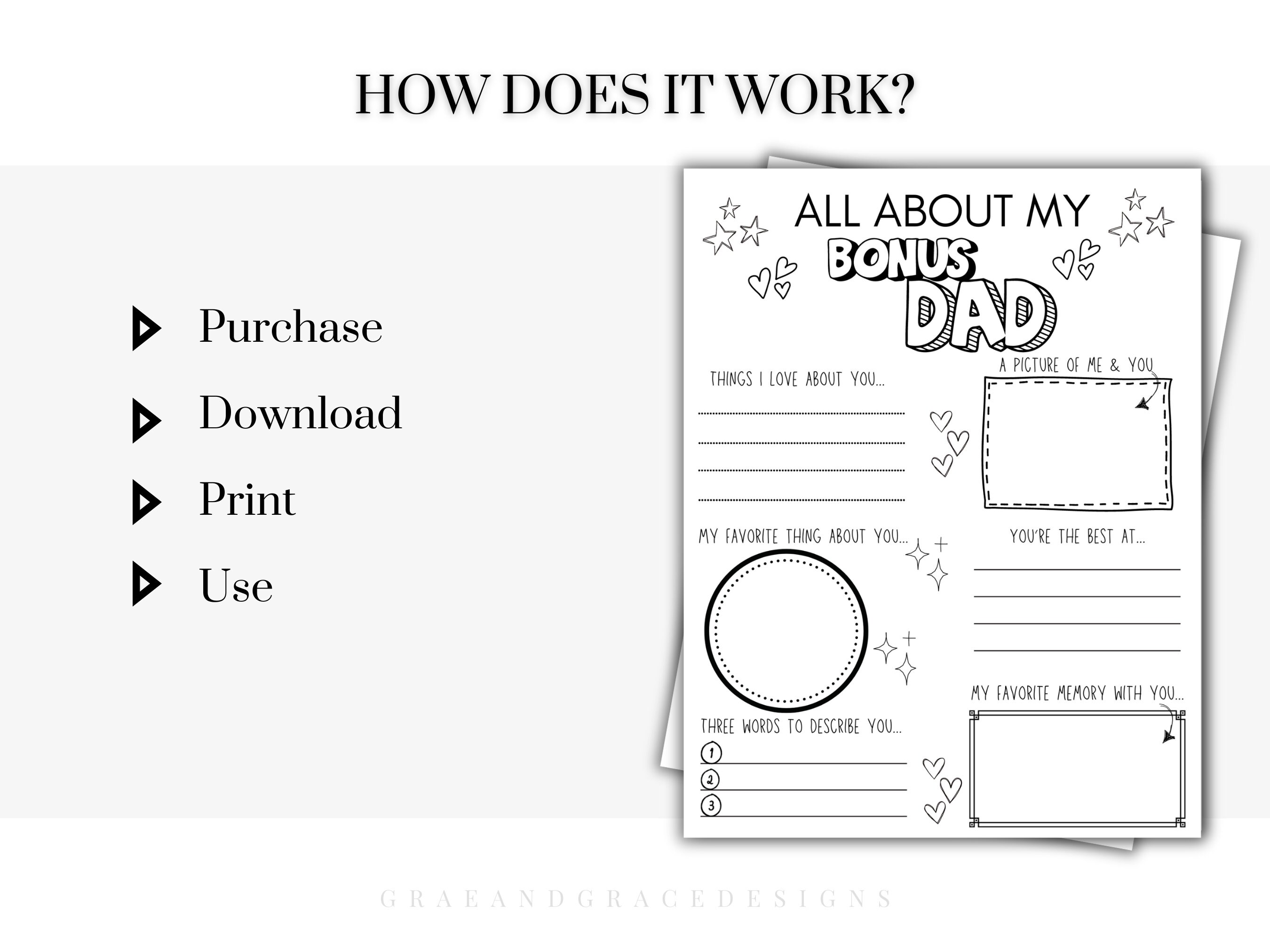 Fathers Day Gift Bonus Dad All About My Bonus Dad Printable Fill in the ...