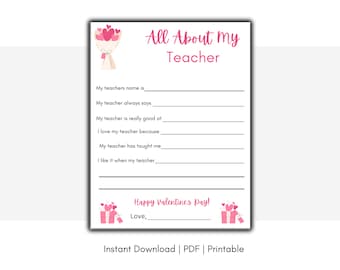 Teacher Valentine Gift Printable | Class Valentine | Teacher Appreciation | Valentine Gift Tags | Classroom Valentines | DIY Valentines Gift