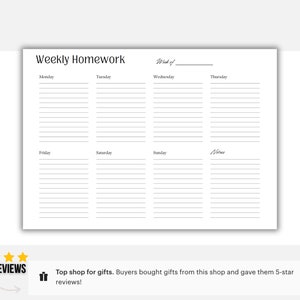 Wekelijkse huiswerkplanner toewijzing tracker middelbare school student planner middelbare school student planner thuis school afdrukbare planner