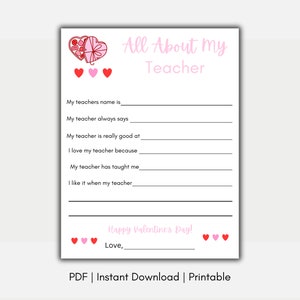 Teacher Valentine Gift | Instant Download | Printable Valentine | School Valentine | Teacher Valentines | Classroom Valentine
