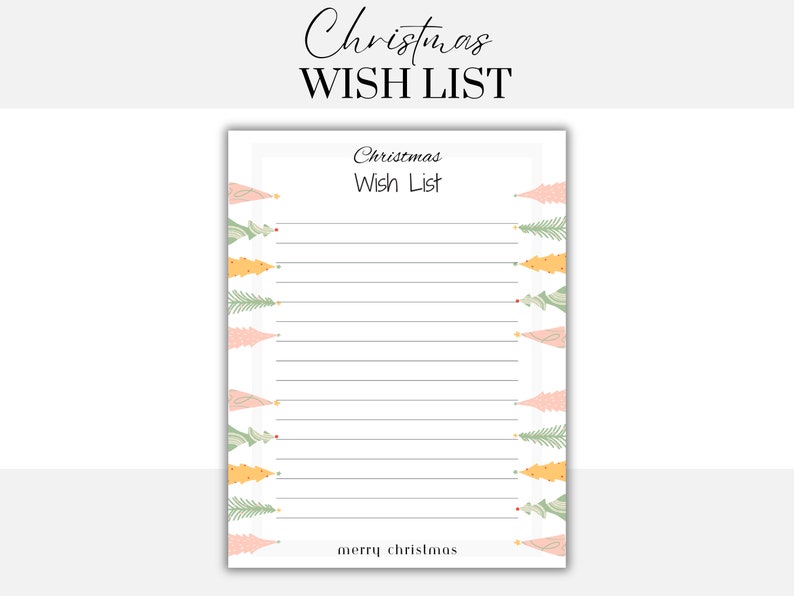 Christmas Wish List Printable Christmas Instant Download Wish List