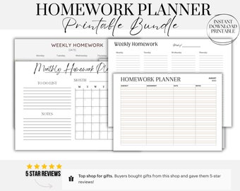 Paquete de seguimiento de tareas semanales Planificador de tareas Planificador de estudiantes de secundaria Planificador de estudiantes de secundaria Planificador imprimible de la escuela en casa