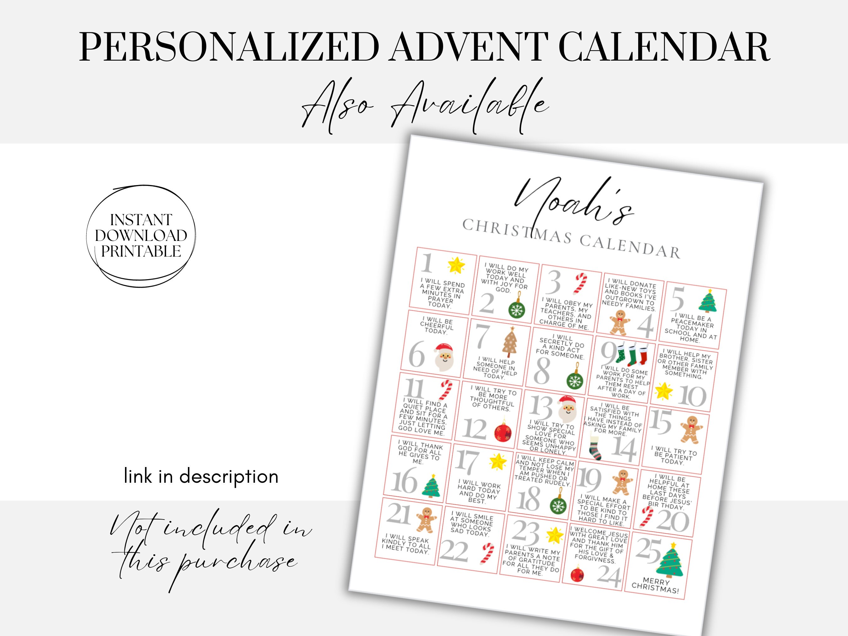 Printable Scripture Advent Calendar for Kids Instant Download Advent Scripture Printable Cards ...