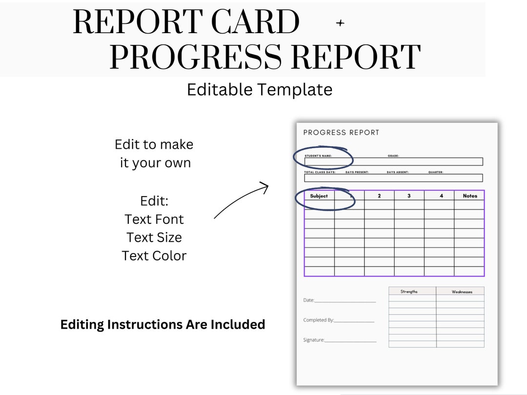 Customizable Report Card and Progress Report Template - Etsy