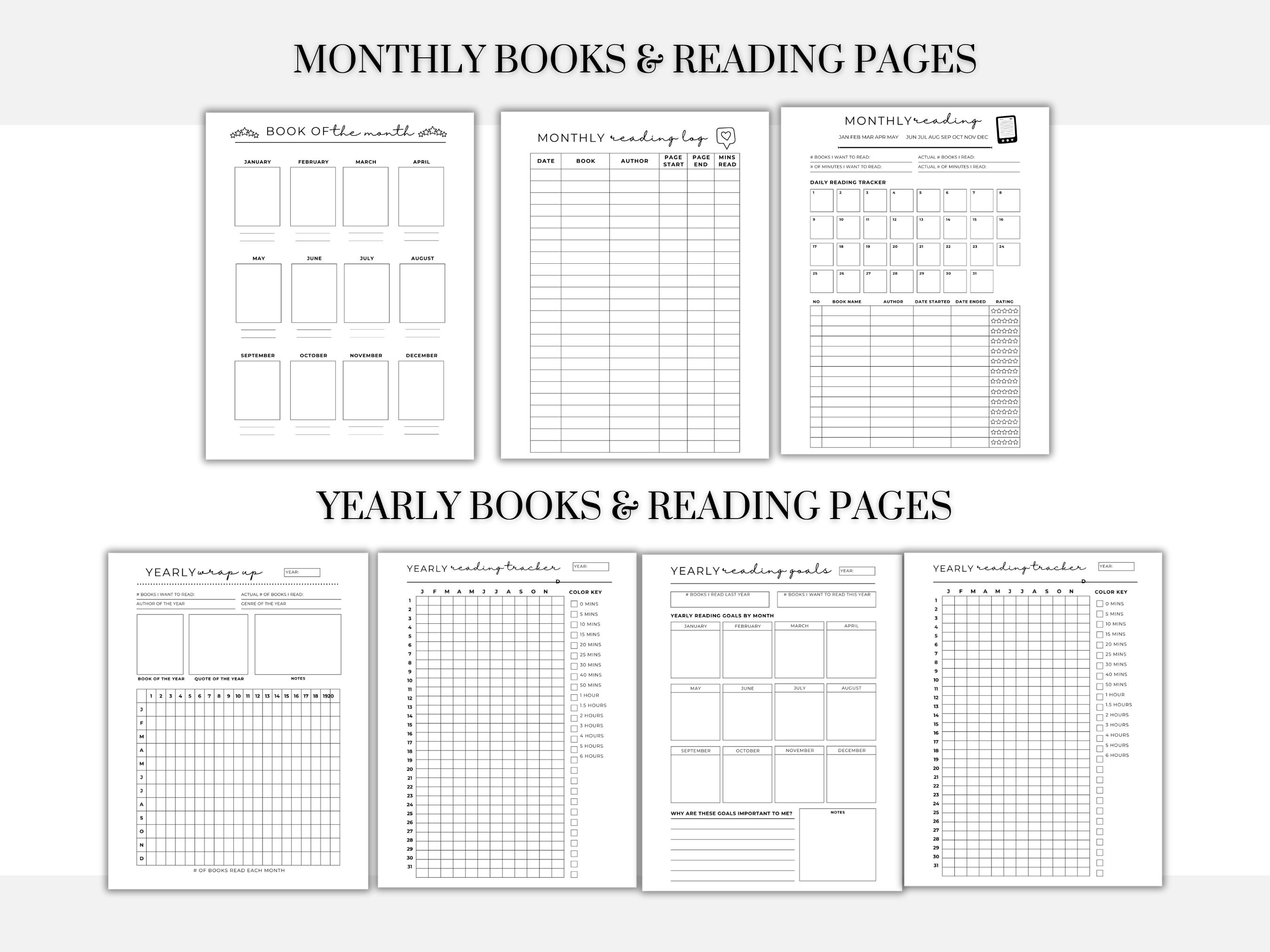 Book Reading Tracker Bundle Printable Page,a5 Bullet Journal Book Pages ...