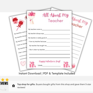 Teacher Valentine Gift Bundle Printable | Class Valentines | Teacher Appreciation | Valentine Gift For Teachers | DIY Gift Valentines Day