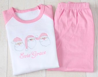 Trio Of Santas Christmas Eve Set | Personalised Pink Christmas | Girls Christmas Outfit | Santa | Father Christmas