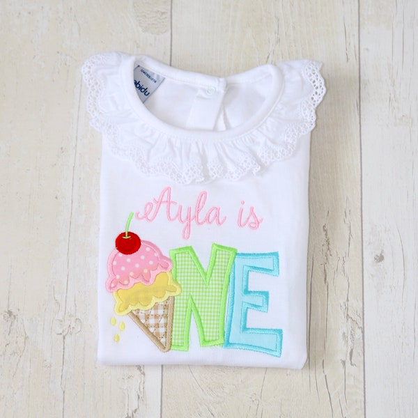 Chemise d'anniversaire de crème glacée | Body Babidu personnalisé | Body d'anniversaire | Doux | Couleurs pastels | Écrasement de gâteau | Tenue d'anniversaire