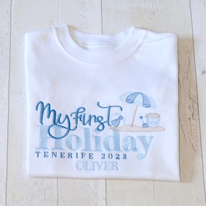 My First Holiday | Personalised Sweatshirt | Personalised Jumper | Jumper | Hoodie | Blue | T Shirt | Baby Grow | Summer Holiday