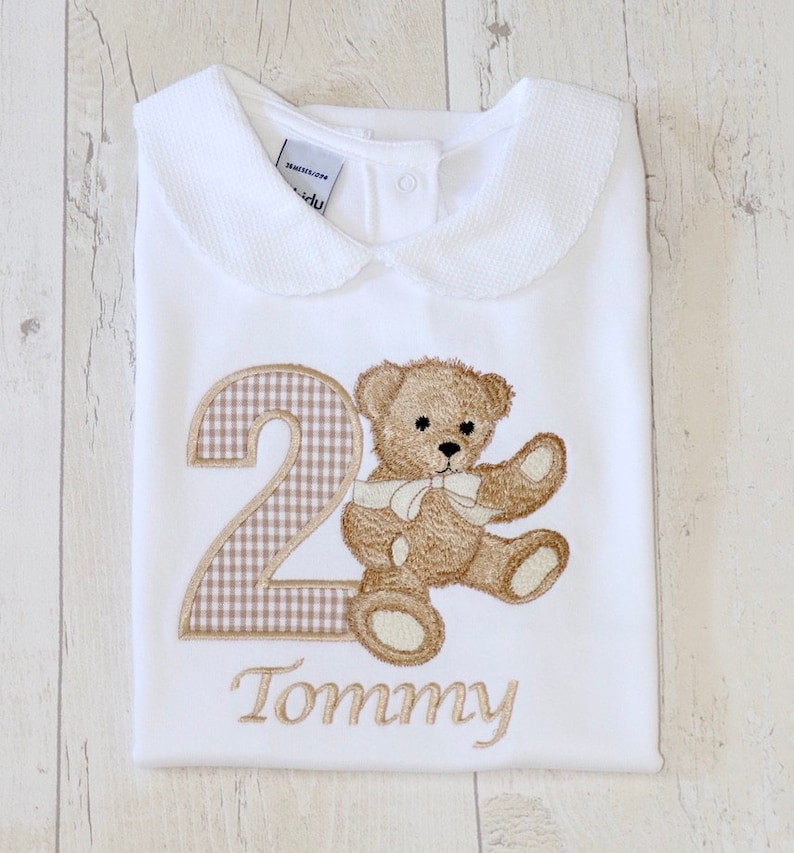 Vintage Bear Birthday Shirt | Personalised Embroidered | Beary First Birthday | Birthday Bear | Teddy Bear Picnic image 1