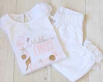 Sea Shell Personalised Embroidered Birthday Set | Under the Sea | Mermaid | Beach