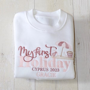 My First Holiday | Personalised Sweatshirt | Personalised Jumper | Pink | T Shirt | Baby Grow | Summer Holiday | First Holiday | Vacation
