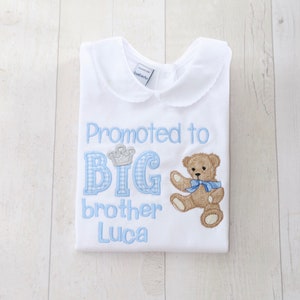Vintage Bear Promotion Shirt | Personalised Blue Babidu Bodysuit | Big Brother | New Arrival | Baby Brother | Baby Sister | Newborn