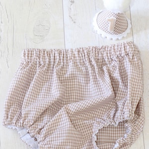 Ensemble Smash Cake Vichy à l&#39;Avoine (Chapeau de Fête et Bloomers)