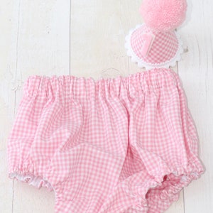Pink Gingham Cake Smash Set (Party Hat & Bloomers)