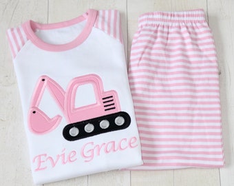 Digger Set | Personalised White and Pink Set | Builder | Digger | Tom Girl | Birthday Girl |