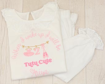 Personalised Frilly Ballet Birthday Embroidered Set