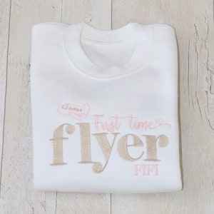 First Time Flyer | Plane | Embroidered | Personalised Sweatshirt | Personalised Jumper | Jumper | Hoodie | Pink | T Shirt | Romper